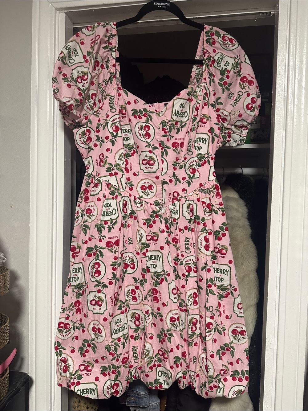 Torrid Retro Pink Cherry-Print Puff-Sleeve Dress